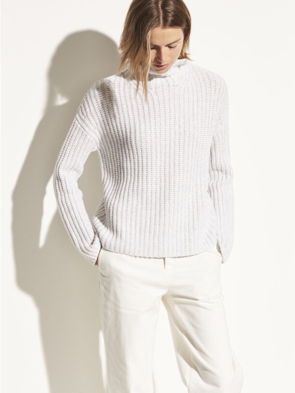 Vince Lofty Rib Turtleneck Sweater Light Grey Wool Cashmere Blend Size L $445